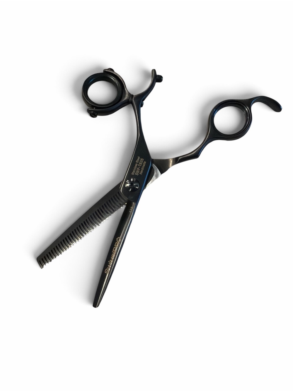Olivia Garden Barber Swivel Thinning Shear SWP-T635 6” Black Gunmetal With Case